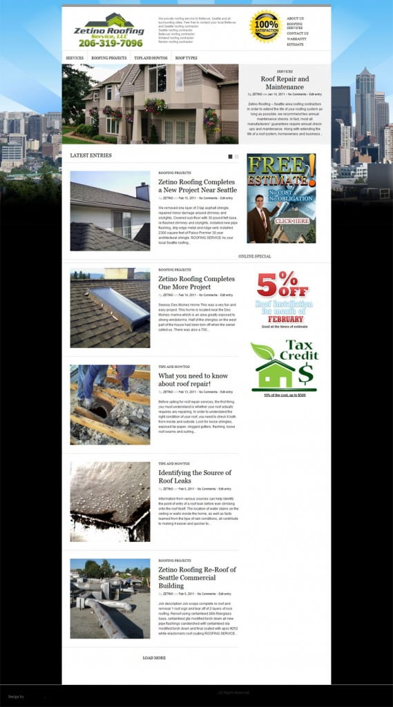 Zetino Roofing Web Design by Simcomedia